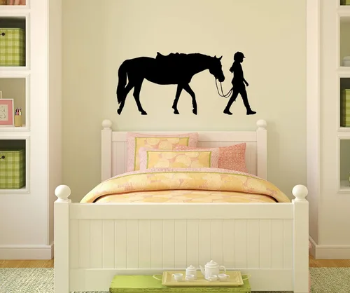 Vista 2 de Calcomanía de caballo, decoración de dormitorio de niñas, calcomanía para habitación de adolescentes, dormitorio, decoración de pared occidental