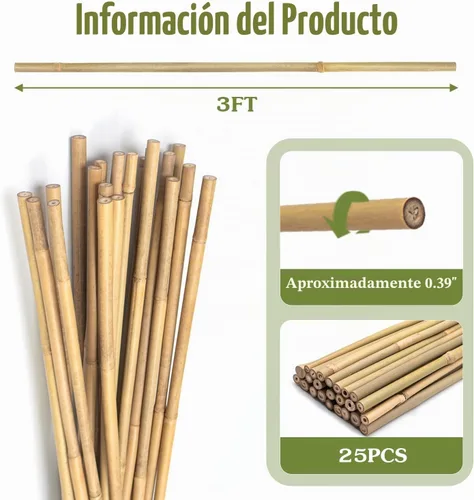 Vista 2 de Estacas para plantas de 3 pies, estacas de bambú natural, 25 estacas