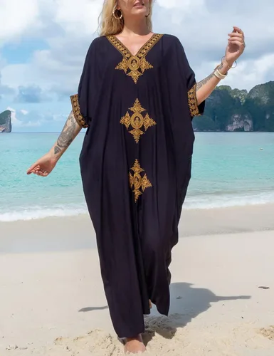 Vista 2 de Bsubseach Caftán Cover Up para traje de baño de mujer, talla grande, caftán bordado