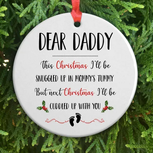 Vista 12 de Adorno de Navidad personalizado para papá esperado 2023 – Adorno de Navidad con ultrasonido de protuberancia – Adorno con texto en inglés «I'll Be