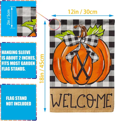 Vista 3 de PAMBO CFA72-1X - Bandera de jardín de calabaza con monograma, bandera de otoño de 12 x 18 pulgadas, doble cara para apellido familiar, inicial