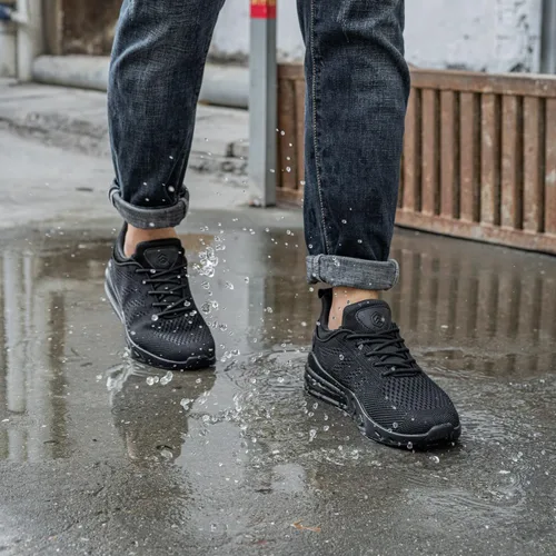 Vista 3 de LARNMERN Zapatos de trabajo antideslizantes para hombre, antideslizantes, resistentes al agua, para caminar, zapatos trabajo, impermeables, servicio