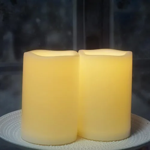 Vista 4 de CANDLE CHOICE Velas impermeables sin llama para exteriores, funcionan con pilas, con temporizador, gran resina plástica brillante, parpadeante