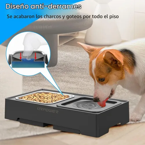 Vista 3 de URPOWER Cuencos Elevados 2 en 1 para Perros, 4 Cuencos Elevados para Perros de Altura Ajustable con Cuenco de Agua Sin Derrames y Cuenco de Comida