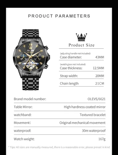 Vista 5 de OLEVS Relojes automáticos para hombre, reloj de vestir mecánico, de acero inoxidable, impermeable, cuerda automática, fecha clásica, diamantes