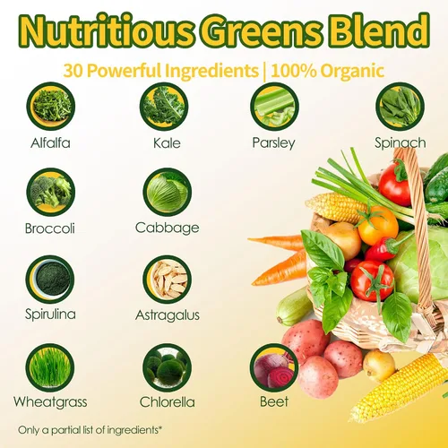 Vista 5 de Daily Greens, Superfood - Paquetes de gomitas verdes, suplemento de clorella y espirulina con más de 20 prebióticos orgánicos, vitaminas y minerales