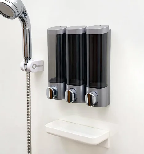 Vista 9 de RANKADO - Dispensador de jabón de ducha de lujo, 2 cámaras, sin taladro, dispensador de champú y acondicionador de baño, montado en la pared