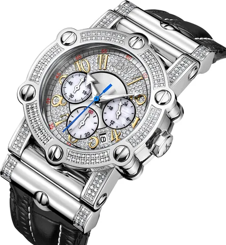 Vista 2 de JBW Reloj de pulsera con diamantes de .98 ctw de 10 años para hombre con correa de cuero