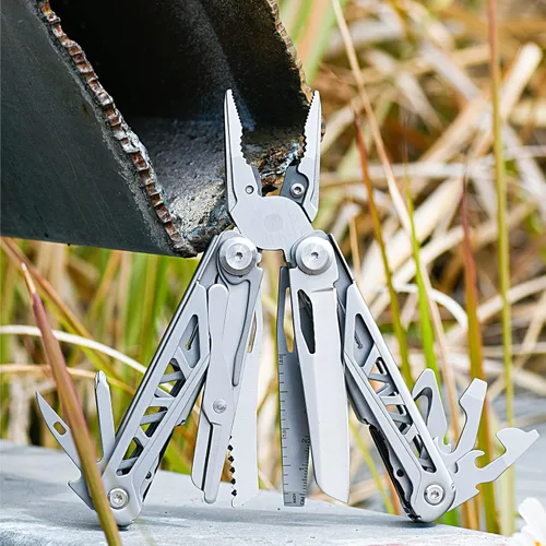 Vista 9 de FLYHOMES Cuchillo de bolsillo multiherramienta, alicates multiherramienta 16 en 1 con bloqueo de seguridad, tijeras, destornillador y sierra