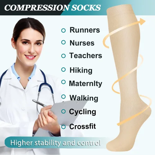 Vista 45 de ACTINPUT 8 pares de calcetines de compresión para mujeres y hombres, medias de compresión de apoyo para médicos, correr, atletismo