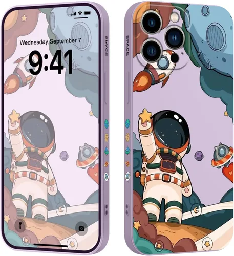 Vista 23 de LEECG Funda para iPhone 13 con diseño de mariposas y flores, diseño de astronauta, funda de teléfono con forro de microfibra suave, funda delgada