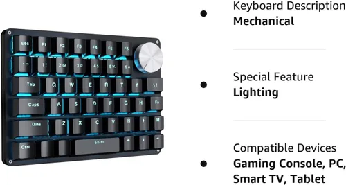 Vista 8 de Koolertron Teclado mecánico para juegos con una sola mano, teclado programable, perilla giratoria de 45 teclas retroiluminadas azulesinterruptores