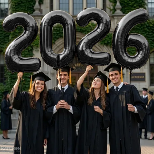 Vista 6 de KatchOn, Juego de globos negros 2026, gigantes de 40 pulgadas, paquete de 34 Globos de graduación naranja y negro 2026, decoraciones de graduación
