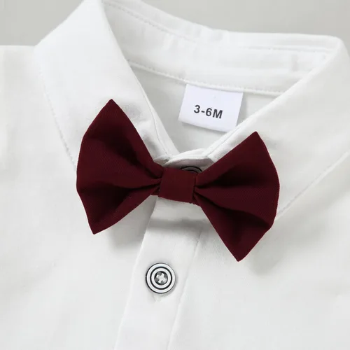 Vista 4 de DISAUR - Conjunto de ropa para bebé niño pequeño, 4 piezas de vestido de caballero + chaleco + pantalones + corbatín de algodón