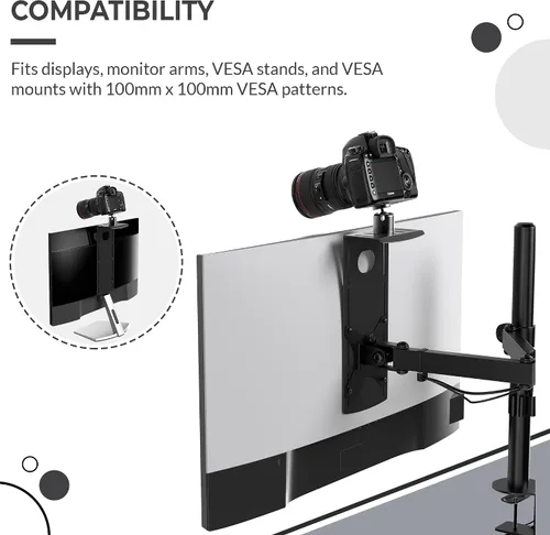 Vista 5 de HumanCentric Montura para Monitor DSLR Pequeña, Montaje de Cámara de Escritorio, Luz para Webcam, Estante para Micrófono para Brazo VESA de Monitor
