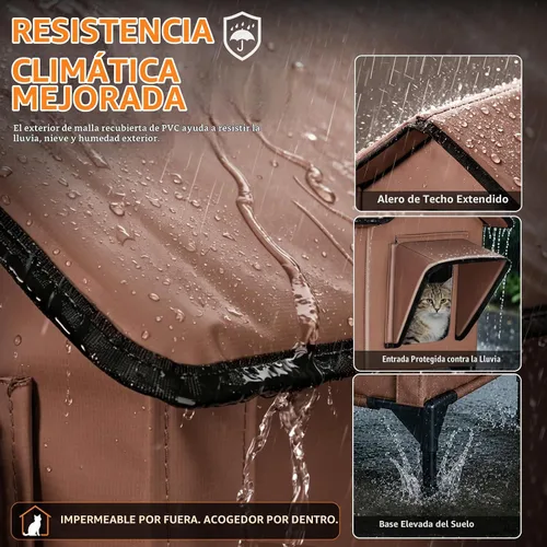 Vista 4 de Casa para gatos extra grande con calefacción para gatos exteriores, refugio de invierno aislado a la intemperie con almohadilla térmica termostática
