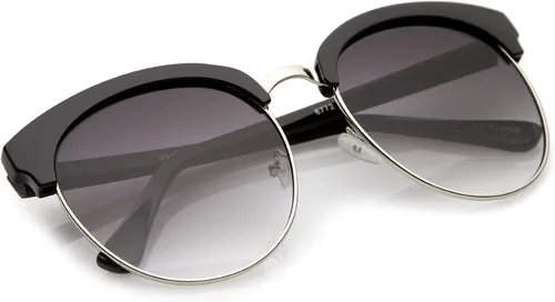 Vista 4 de zeroUV - Gafas de sol redondas de gran tamaño con lente plana de medio marco para mujer, 2.283 in