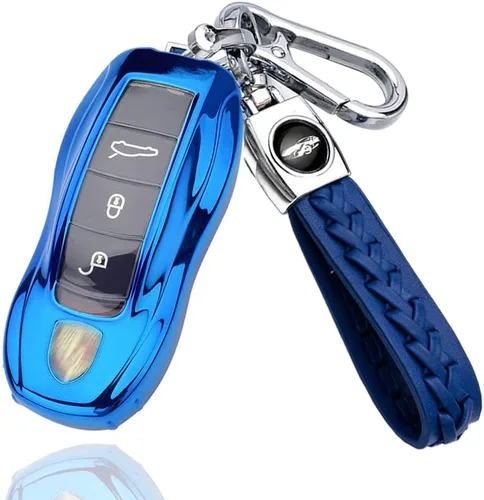 Vista 5 de SANRILY Protector completo para llave Porsche con llavero sin llave para Porsche 911 Macan Cayenne Panamera, 718 Cayman/Boxster, llaves de coche