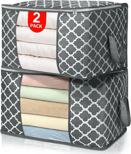 Vista 12 de Bolsas de almacenamiento grandes de 90 L, paquete de 4 contenedores de almacenamiento de ropa plegables, organizadores de armario, contenedores