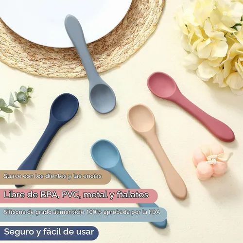 Vista 3 de Aedida Cucharas de silicona para bebés de 5 piezas, juego de cucharas de primera etapa para bebés de 6 meses, cucharas de punta suave para bebés