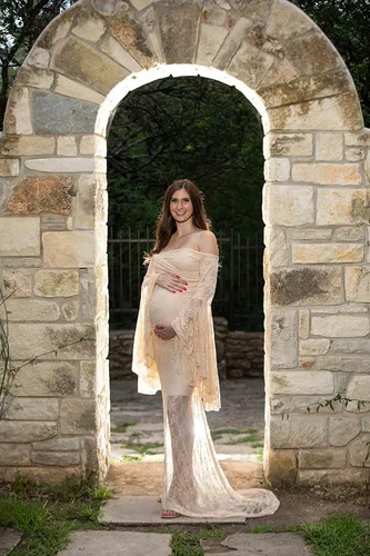 Vista 6 de Saslax Vestido de maternidad de encaje con hombros descubiertos para fotografía, maxi accesorios de maternidad, vestidos para sesión de fotos, baby