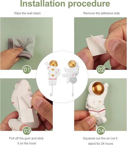 Vista 7 de 2 ganchos de pared de astronauta, resistentes para montar en la pared, ganchos adhesivos para bata, toallas, llaves, perchero, perchero