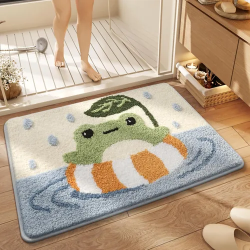 Vista 7 de Ankah Alfombra de ducha bonita, lujosa, absorbente y antideslizante, lavable a máquina para bañera, ducha y baño, 19.68 x 31.49 pulgadas, rana