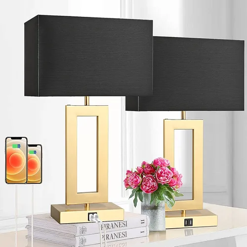Vista 12 de Juego de 2 lámparas de mesa con control táctil con USB doble, regulable de 3 vías para dormitorio, sala de estar, oficina, bombillas LED incluidas