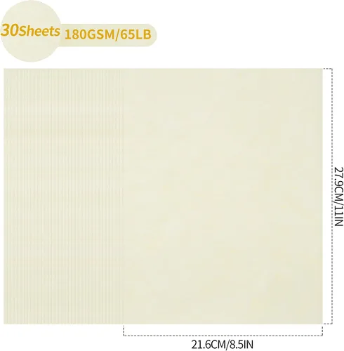 Vista 2 de 30 Hojas de Papel Pergamino - Blanco Cremoso 8.5" x 11" Tamaño Carta Cartulina Pergamino 65lb Papel Grueso Pesado Vintage para Certificados