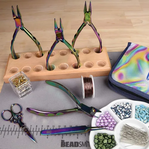 Vista 7 de The Beadsmith Juego de 6 piezas Chroma - Kit de herramientas para hacer joyas, acabado de titanio arcoíris, incluye 4 alicates con pinzas y tijeras