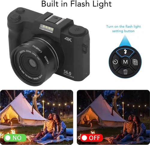 Vista 6 de Cámara digital compacta 4K para regalo, cámara de vlogging de enfoque automático de 56MP 16X, pantalla HD de 3.0 pulgadas, mini cámara DV de punto