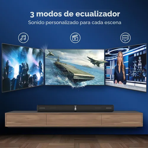 Vista 5 de Barra de Sonido para Smart TV, Barra de Sonido de 90W con Conexión Bluetooth/ARC/Óptica/AUX, Aumento Automático de Volumen, 3 Modos de Ecualizador