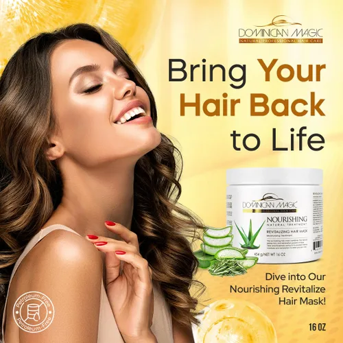 Vista 2 de Dominican Magic Mascarilla nutritiva revitalizada para el cabello, tarro de 16 onzas