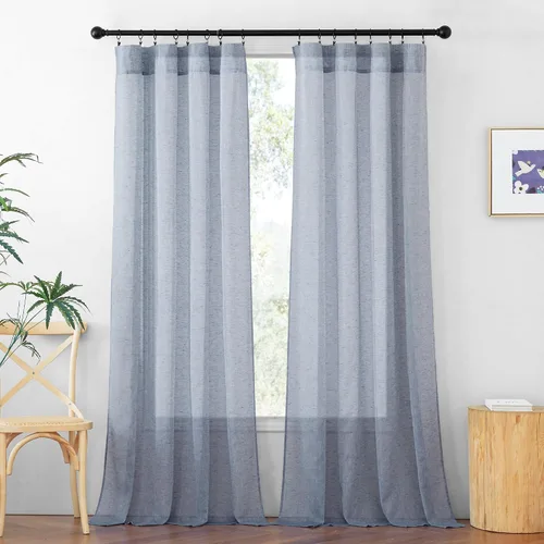 Vista 16 de RYB HOME Cortinas traslúcidas grises – Cortinas semitransparentes mezcladas de lino para privacidad, cortinas de ventana, reducción de luz para sala