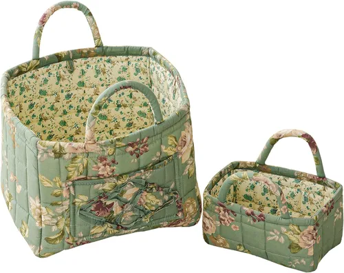 Vista 11 de vctops Paquete de 2 cestas de almacenamiento acolchadas de tela bohemia floral (Floral G)