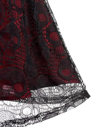 Vista 3 de Vestido renacentista para mujer, vestido de calavera gótica de encaje, con tirantes delgados, para Halloween, mini vestidos de vapor punk a la moda