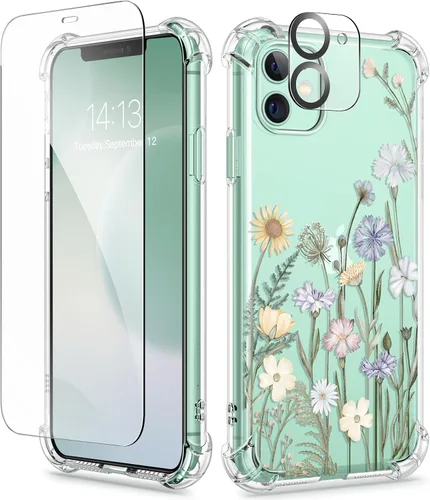 Vista 186 de GVIEWIN - Funda para iPhone 11 con protector de pantalla + protector de lente de cámara, cubierta protectora transparente suave de poliuretano