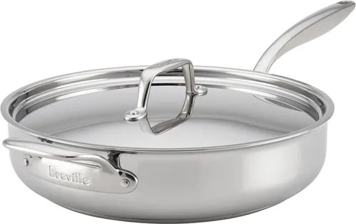 Vista 8 de Breville Clad - Sartén para saltear de acero inoxidable, sartén con tapa, 3.5 cuartos de galón, color plateado
