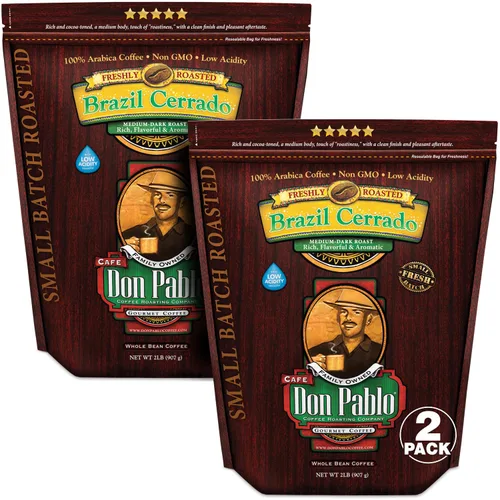 Vista 10 de Café gourmet Don Pablo de 2 libras, Brasil Cerrado, tostado medio oscuro, café en grano entero, 100% granos arábica, baja acidez y sin OMG, bolsa