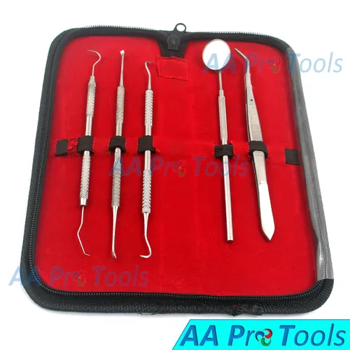 Vista 2 de Kit de herramientas para dentistas de AA PRO – Juego de herramientas dentales – Incluye espejo antivaho, raspador de sarro, púa dental, raspador