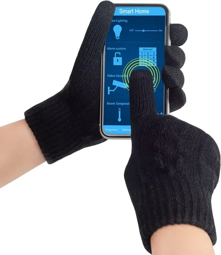 Vista 2 de Guantes de invierno cálidos para pantalla táctil para mujer, guantes térmicos con forro polar de lana de punto trenzado para clima frío