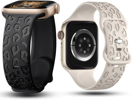 Vista 7 de Paquete de 2 correas con grabado de leopardo compatibles con Apple Watch de 1.614 in 1.575 in 1.496 in 1.929 in 1.811 in 1.772 in 1.732 in 1.654 in
