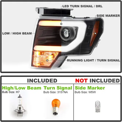 Vista 2 de ACANII - Para Ford F150 Pickup Truck 2009-2014 [Estilo Raptor] LED Tube Switchback Señal Proyector Faros Faros Faros
