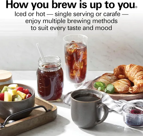 Vista 3 de Hamilton Beach FlexBrew Advanced 5-en-1 programable cafetera de 12 tazas con goteo y porción individual para café caliente y helado con depósito