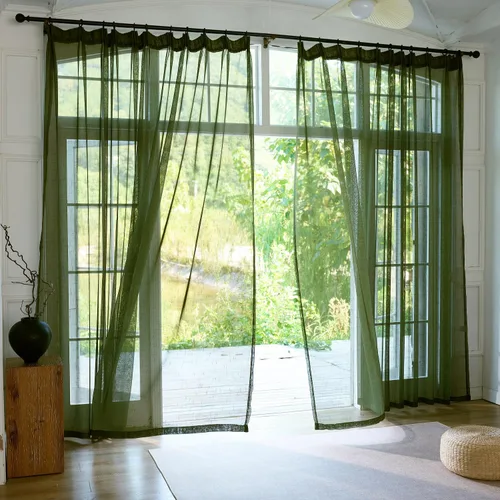 Vista 35 de Cortinas plisadas negras traslúcidas de 84 pulgadas de largo, 2 paneles para dormitorio, lino texturizado, ganchos transparentes para pista