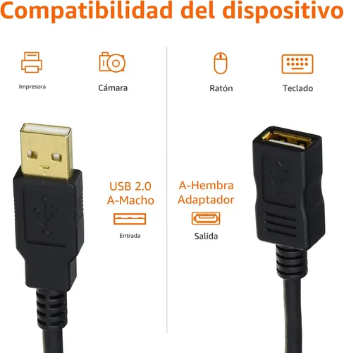 Vista 4 de Amazon Basics Cable de extensión USB-A 2.0, macho a hembra, velocidad de transferencia de 480 Mbps, 6.5 pies, color negro