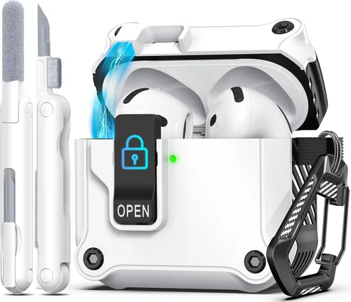 Vista 153 de R-fun Funda de carga compatible con AirPods de 2ª generación 2019, 1ª generación 2016, protección completa contra caídas, tapa desplegable