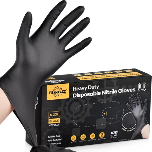 Vista 10 de TitanFlex Guantes de nitrilo negro resistente, 6 mil, totalmente texturizados, guantes desechables mecánicos, sin látex, sin polvo