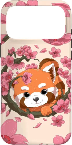Vista 21 de Funda para iPhone 15 Pro Cute Red Panda y Sakura Cherry Blossom