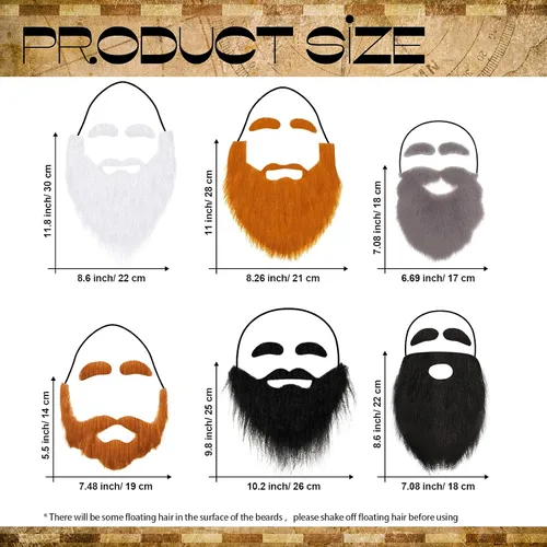 Vista 6 de Syhood 6 barbas falsas con cejas, bigotes falsos divertidos, bigotes falsos Mardi Gras, Halloween, Navidad, barba para fiesta, Estilo largo., L